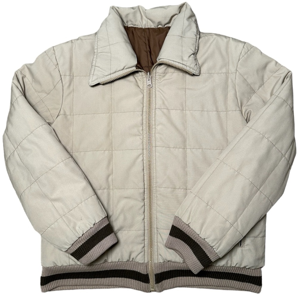 Men's Tan Vintage Puffer Jacket Retro Winter Warm Coat Size S